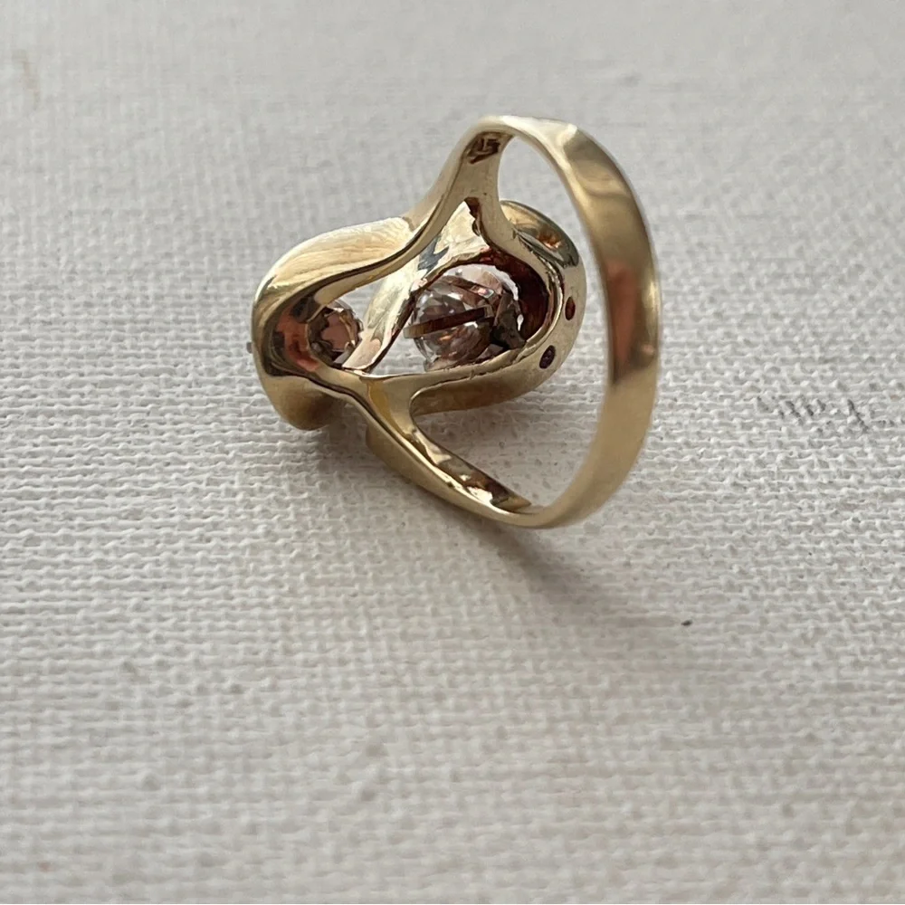 Vintage 14kt Gold European Cut Diamond & Blue Diamond Sz 7.75 Toi Et Moi Ring - Picture 10 of 11